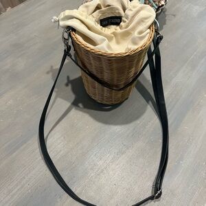 3AM FOREVER Tan Wicker Straw Woven Crossbody Bag with removable Black Straps